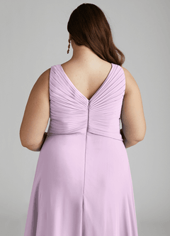 Azazie Flora Robes de demoiselle d'honneur Robe Trapèze en Mousseline de soie Plissée Frostiges Flieder image14