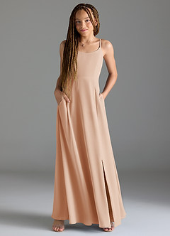 Azazie Moira Junior Agave A-Line with Pockets Chiffon Dress image4