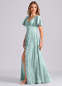 Azazie Kimber Robes de demoiselle d'honneur Robe Trapèze en Blumen-Burnout avec poches Brume image5