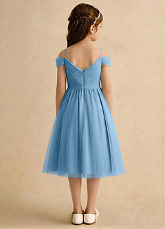 Azazie Lila Girls Formal Robe Demoiselle D'honneur Fillette Robe Trapèze en Tulle Épaule décolletée Acier Bleuté image2