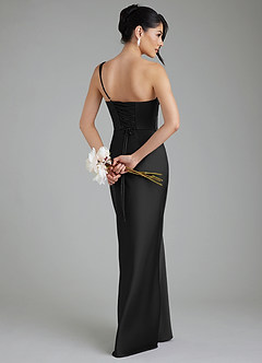 Azazie Sabrina Robes de demoiselle d'honneur Robe Sirène en Satin extensible Corset Noir image2