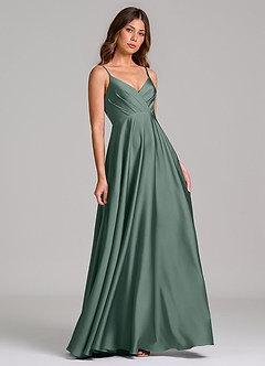 Azazie Amani Bridesmaid Dresses Sea Moss A-Line Pleated Stretch Satin Dress image1