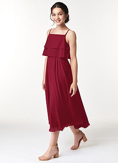 Azazie Ensley Junior Burgundy A-Line Pleated Chiffon Dress image3