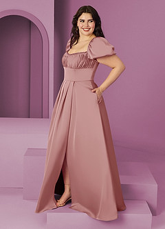 Barbie ♥ Azazie Bridesmaid Dresses Dusty Rose A-Line Ruched Stretch Satin Dress image9
