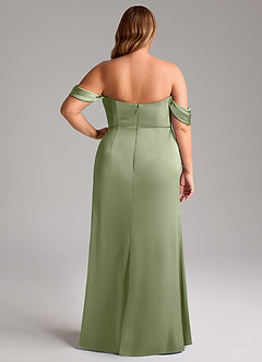 Azazie Saige Bridesmaid Dresses Pistachio Sheath Off the Shoulder Stretch Satin Dress image12