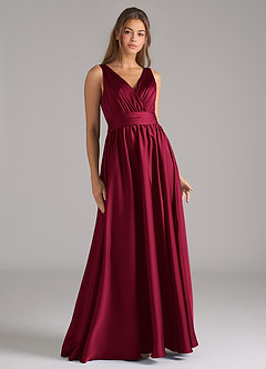 Azazie Kora Robes de demoiselle d'honneur Robe Trapèze en Satin extensible Plissée Bourgogne image1