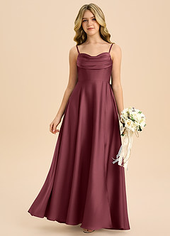 Azazie Bear Junior Vestido de Merlot de Satén Elástico de Corte en A con Escote de Corazón image3