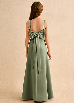 Azazie Joella Girls Formal Flower Girl Dresses Pistachio A-Line Pleated Matte Satin Dress image4