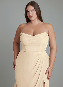 Azazie Johana Bridesmaid Dresses Champagne Mermaid Off the Shoulder Chiffon Convertible Dress image15