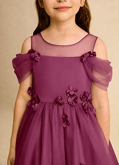Azazie Juni Flower Girl Dresses Mulberry Ball-Gown Pleated Tulle Dress image9