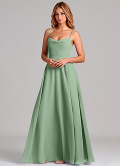 Azazie Elle Brautjungfernkleider A-Linie Plissee Chiffon Kleid Matcha image4