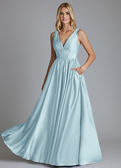 Azazie Delmie Bridesmaid Dresses Cloud Blue A-Line Corset Stretch Satin Dress image6