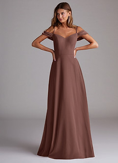 Azazie Marley Bridesmaid Dresses Espresso A-Line Off the Shoulder Chiffon Convertible Dress image4