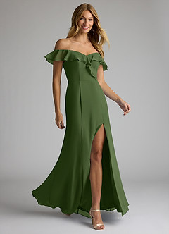 Azazie Sophie Bridesmaid Dresses Olive A-Line Off the Shoulder Chiffon Convertible Dress image3