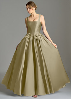 Azazie Verina Bridesmaid Dresses Moss Green A-Line Pleated Stretch Satin Dress image4