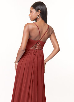 Azazie Marsol Robes de demoiselle d'honneur Robe Trapèze en Maille Corset Rouille image4