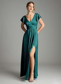Azazie Omari Bridesmaid Dresses Peacock A-Line Stretch Satin Dress image1