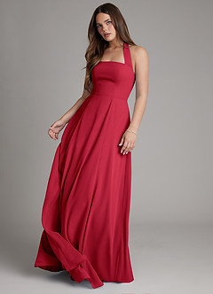 Azazie Irina Bridesmaid Dresses Scarlet A-Line Pleated Chiffon Dress image2