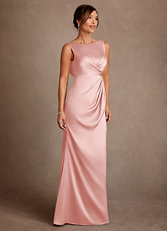 Azazie Baltimore Mother of the Bride Dresses Powder Pink A-Line Pleated Stretch Satin Dress image4