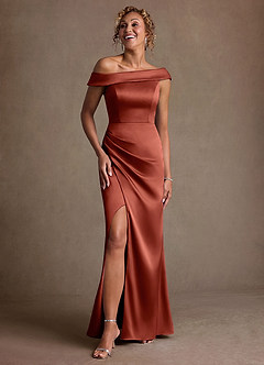 Azazie Kamala 신부의 어머니 드레스 쉬스 한쪽 어깨 스트레치 새틴 플로어 길이 드레스 image6