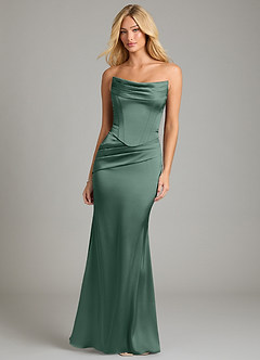 Azazie Sorrel Bridesmaid Dresses Eucalyptus Mermaid Strapless Stretch Satin Convertible Dress image5