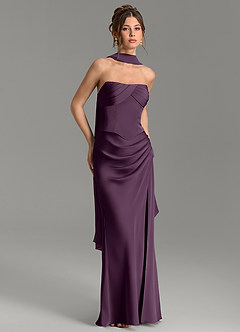 Azazie Nicki Bridesmaid Dresses Plum Sheath Corset Stretch Satin Dress image4