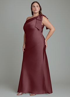 Azazie Yuanna Bridesmaid Dresses Sangria Mermaid One Shoulder Stretch Satin Dress image12