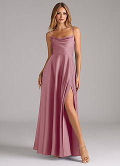 Azazie Elle Bridesmaid Dresses Vintage Mauve A-Line Pleated Stretch Satin Dress image4