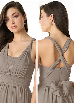 Azazie Olani Bridesmaid Dresses Taupe A-Line Off the Shoulder Chiffon Convertible Dress image5
