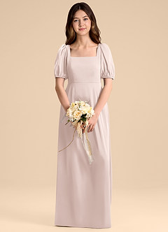 Azazie Briar Junior Blushing Pink A-Line Bow Stretch Satin Dress image1