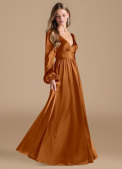 Azazie Norah Final Sale Auburn A-Line Metallic Satin Dress image4