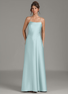 Azazie Eris Brautjungfernkleider Eine Linie Plissee Stretch-Satin Kleid Seegrün image1