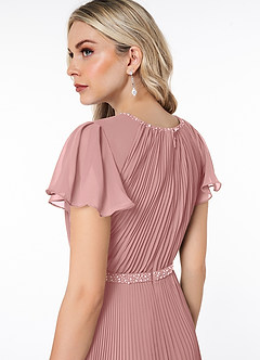 Azazie Kara Robes de demoiselle d'honneur modestes Robe Trapèze Plissée Longueur ras du sol Mousseline de soie image6