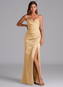 Azazie Claudelle Jurken voor bruidsmeisjes Jurk van Stretch Satijn met Zeemeermin Strapless Goud image5