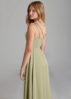 Azazie Maron Junior Pistachio A-Line Pleated Stretch Satin Dress image2