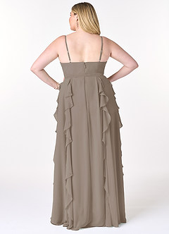 Azazie Peyton Bridesmaid Dresses Taupe A-Line Ruched Chiffon Dress image8