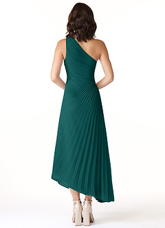 Azazie Kirra Bridesmaid Dresses Peacock A-Line One Shoulder Chiffon Dress image2