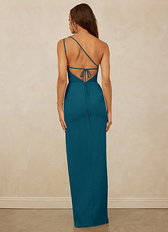 Christian Siriano Bridal for Azazie 1003 Bridesmaid Dresses Ink Blue Sheath One Shoulder Chiffon Dress image2