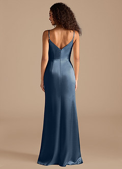 Azazie Deandra Bridesmaid Dresses Dark Navy Mermaid Pleated Metallic Satin Dress image5