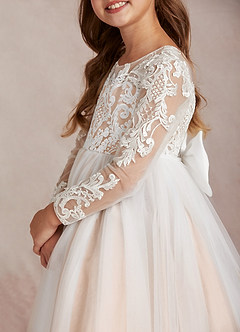 Azazie Elodie Robe Demoiselle D'honneur Fillette Robe Princesse en Dentelle Ivoire Rose Anglais image7