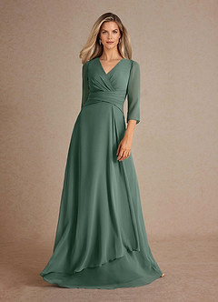 Azazie Mayfield Mother of the Bride Dresses Sea Moss A-Line Pleated Chiffon Dress image5