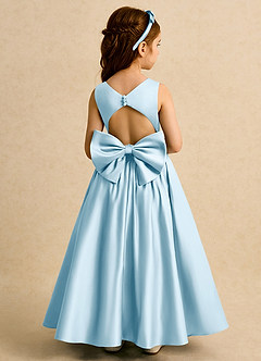Azazie Nellia vestidos de niña de las flores Vestido de Azul Cielo de Satin Mate de Corte En A con Lazo image1