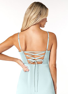 Azazie Marchella Bridesmaid Dresses Sea Glass A-Line Corset Stretch Satin Dress image3