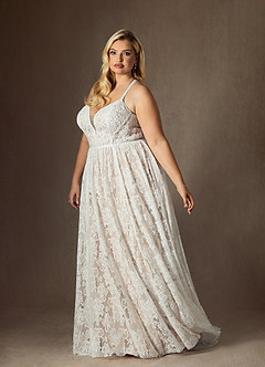 Azazie August Wedding Dresses Diamond White Nude A-Line Lace Dress image9