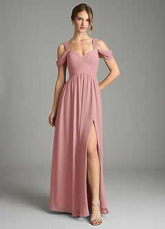Azazie Lianne Bridesmaid Dresses Dusty Rose A-Line Off the Shoulder Chiffon Dress image2