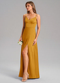 Azazie Talina Brautjungfernkleider A-Linie Stretch-Satin Kleid Butterscotch image4