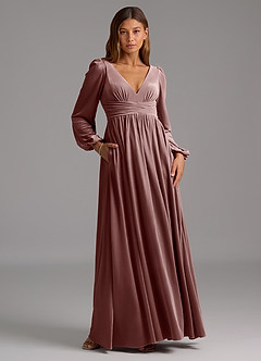 Azazie Norah Bridesmaid Dresses Espresso A-Line Long Sleeve Velvet Dress image5