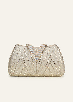 front Crystal Embellished Clutch Bag with Dual Detachable Chain Straps