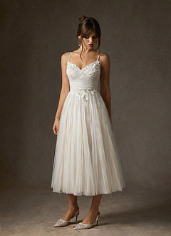 Azazie Zenia Hochzeitskleider A-Linie Tüll Kleid Diamantweiß Nude image4