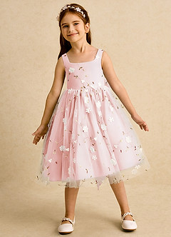 Azazie Bean Abiti da Ragazza di Fiori Abito Principessa in Tulle Senza Maniche Rosa Rossore image3